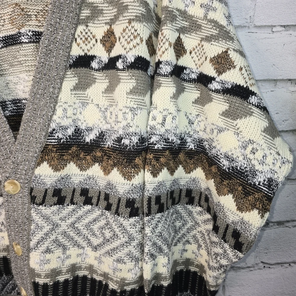 VINTAGE EXPRESSIONS INTERNATIONAL CARDIGAN SWEATER STRIPED GRANDPA MENS SIZE MED - Picture 6 of 10